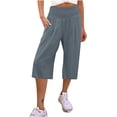 thumbnail image 1 of Pantalones de mujer de pierna ancha y fina con cintura de siete puntos de lino y algodón para mujer de estilo europeo y americano., 1 of 6