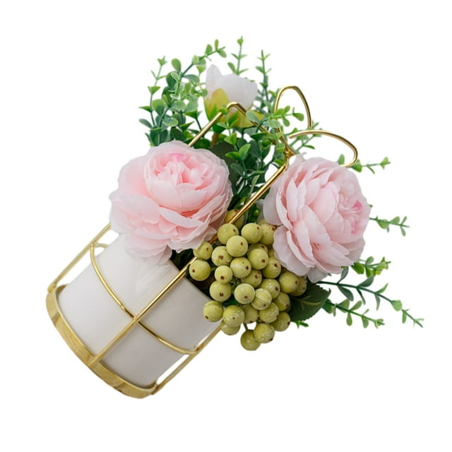 relayinert Simulation Flower Set Low Maintenance Easy To Clean Fake Peony Silk Hydrangea Flower Silk Artificial Flowers With Vase Pinellia Pink 1Set