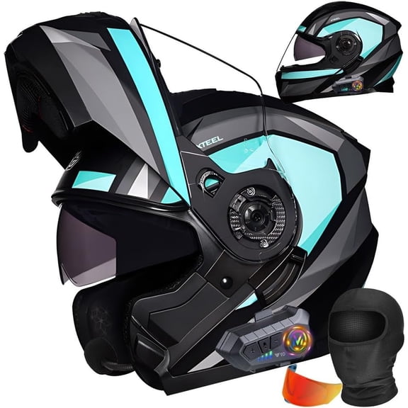 Bluetooth Modular Motorcycle Helmet DOT Approved for Adults with Dual Visor, Built-in Speaker & Microphone for Men and Women