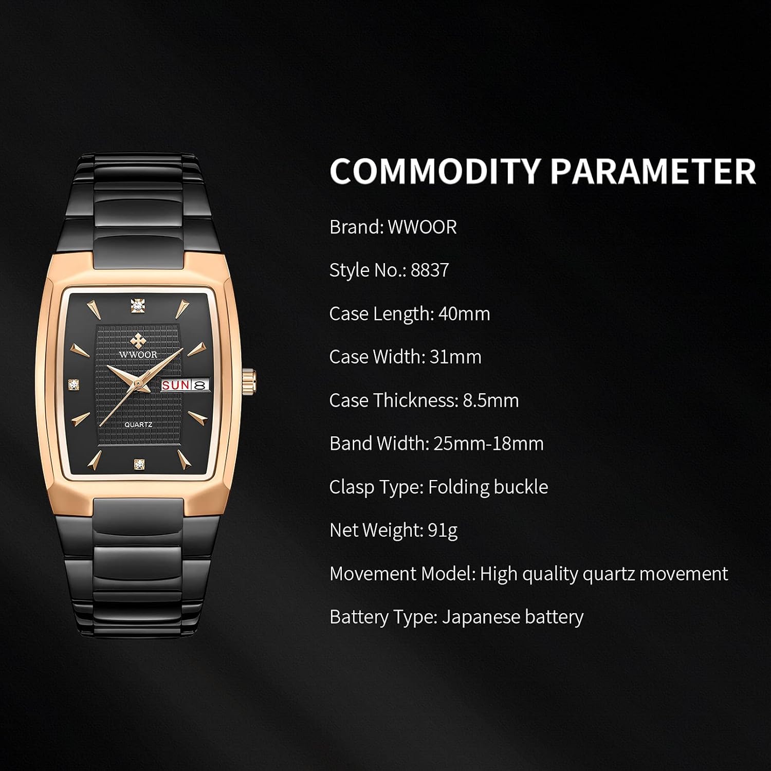 Square Watches for Men Stainless Steel Mens Square Watch with Date Original Waterproof Analog Quartz Fashion Business Casual Wristwatch