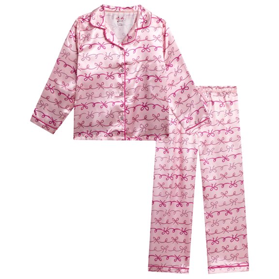 dELiA*s Girls Pajamas Satin Collared Button Down Long Sleeve Sleep Shirt & Bottoms Set 2 Piece