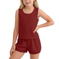 thumbnail image 2 of Lumosvexa Girls Outfit Sets 2 Piece Sleeveless Tank Tops and Elastic Waist Shorts Kids Summer Daily Comfort Clothes Wine Size 10, 2 of 8