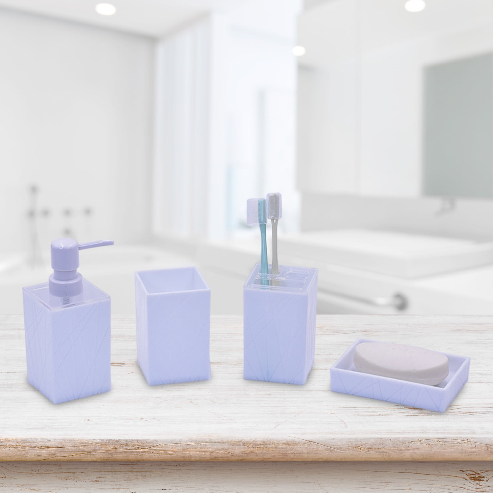 Ensemble Accessoires Salle De Bain 4 Pièces Blanc - Distributeur Savon, Porte-Brosse, Gobelet, Porte-Savon