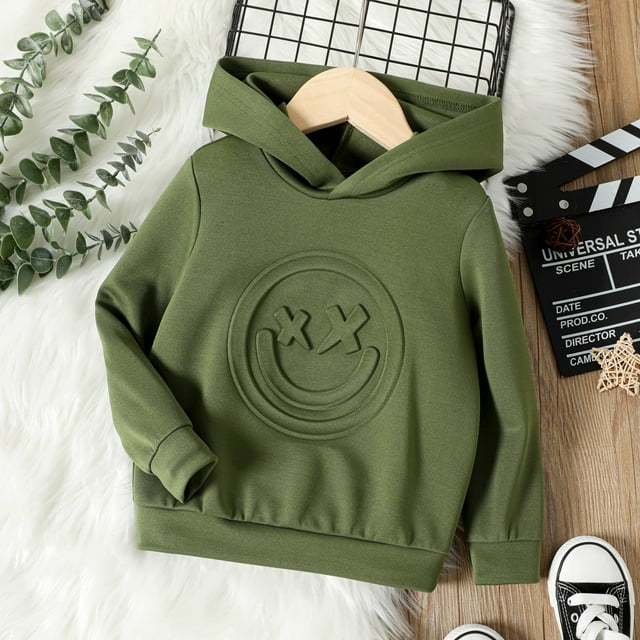 PatPat Chandails à Capuchon pour Tout-Petits Garçon et Fille, Manches Longues, Couleur Unie, Chandails à Capuchon pour Filles, Vert Armée, 5-6T, Liquidation