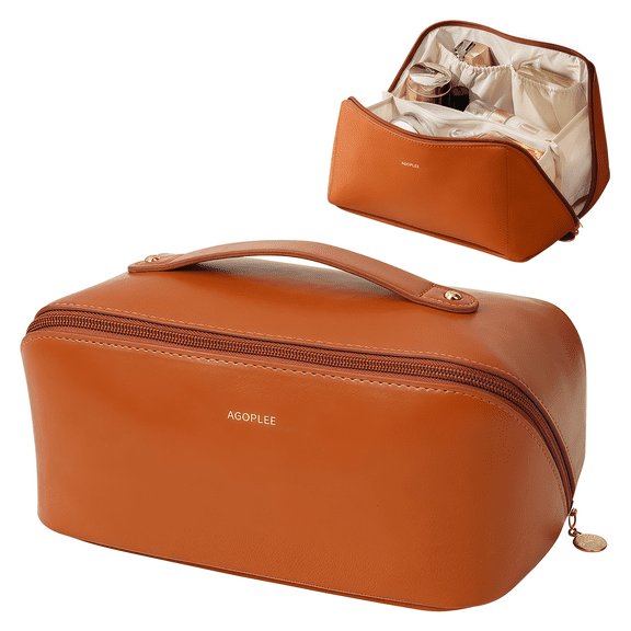 Travel Makeup Bag, Cosmetic Organizer Bag, Skincare Organizers, Dresser organiser with Compartments and Handle, PU Leather, Travel Essentials Gift for Girl