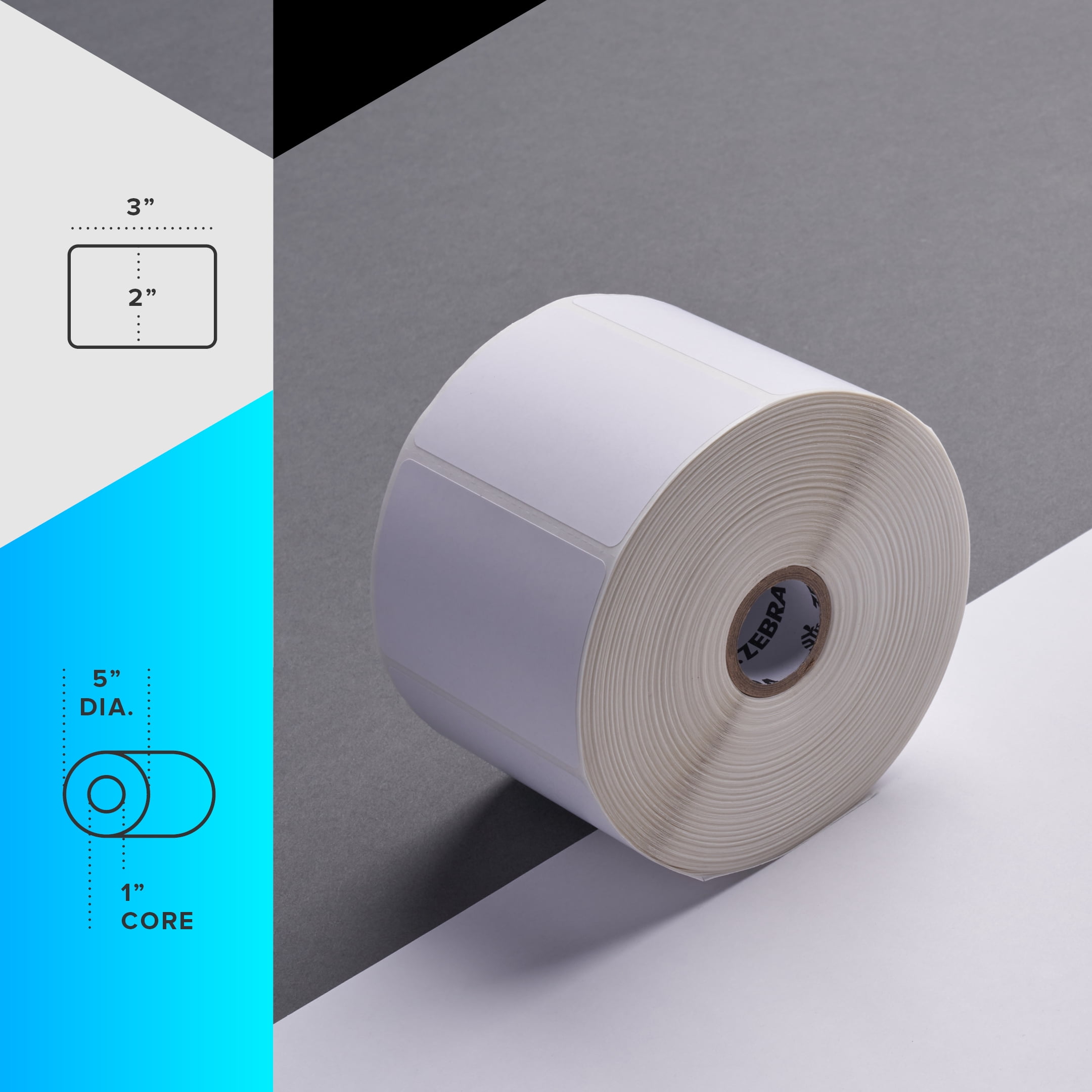 Zebra 3 x 2 in Direct Thermal Paper Labels Z-Perform 2000D Permanent Adhesive Shipping Labels - 1 in Core - 6 Rolls
