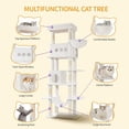 thumbnail image 3 of Hzuaneri Cat Tree, 82.6" Tall Large Multi‑Level Indoor Cat Tower with Scratching Posts, Hammock & Pom Poms, White, 3 of 8