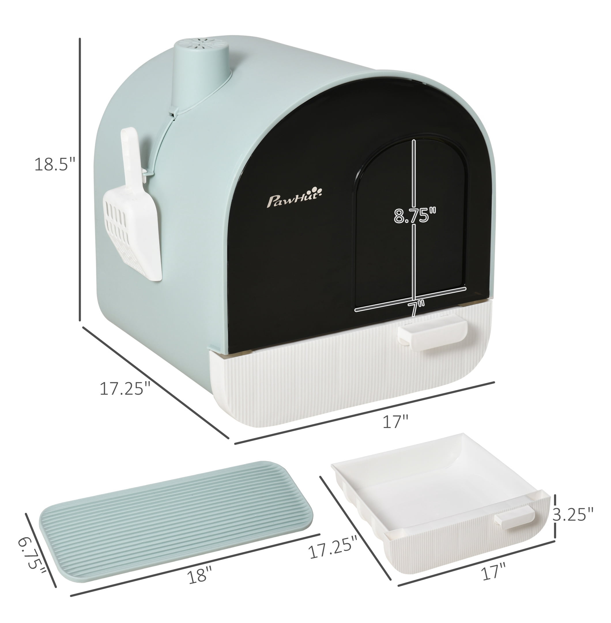 Cat Litter Box with Lid, Covered Litter Box for Indoor Cats with Tray, , Filter, 17" x 17" x 18.5", Green