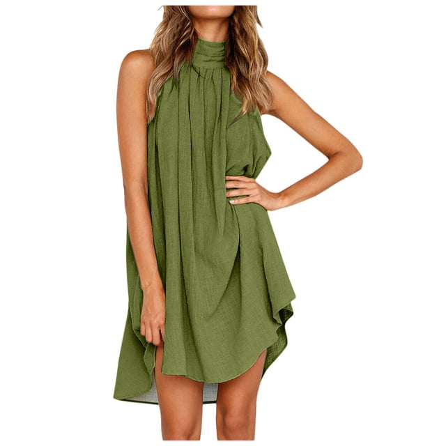 Vestido largo informal sin mangas con abertura para mujer: vestido largo de verano para la playa, corte A plisado, tallas S-XXL