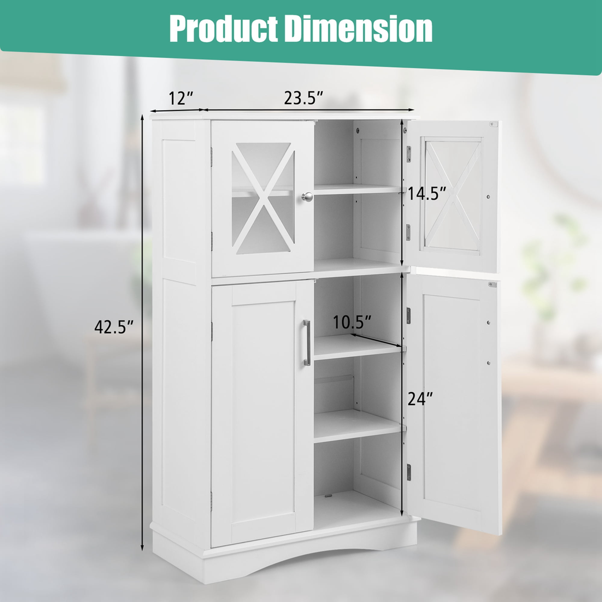 Costway Bathroom Storage Cabinet Linen Storage Cabinet with Doors and Adjustable Shelves White