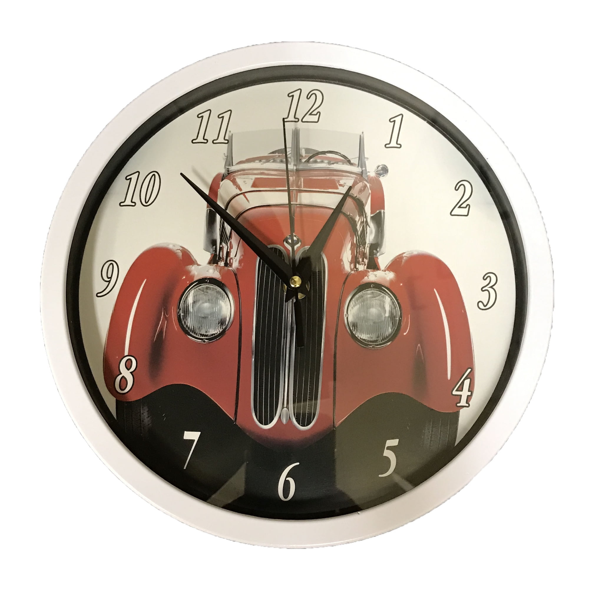 10" Clock with Car Design;Product Size 10 x 10 x 1.5 Clock with classic red car on the clock