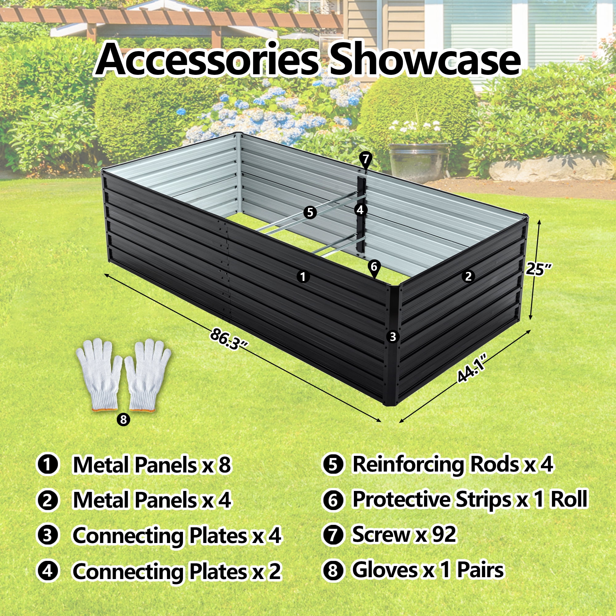 LZBEITEM 8x4x2ft Raised Garden Bed Outdoor, Galvanized Planter Raised Garden Box , Metal Raised Garden Beds for Vegetables, Black