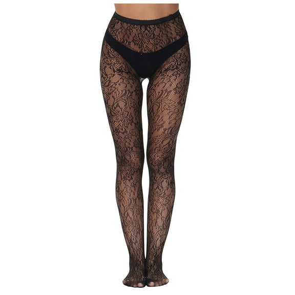 Umfun Patterned Tights for Women Black Fishnet Stockings Lace Design Pantyhose Thigh High Stockings Lace Tights Silky Semi Sheer Stocking Black One Size