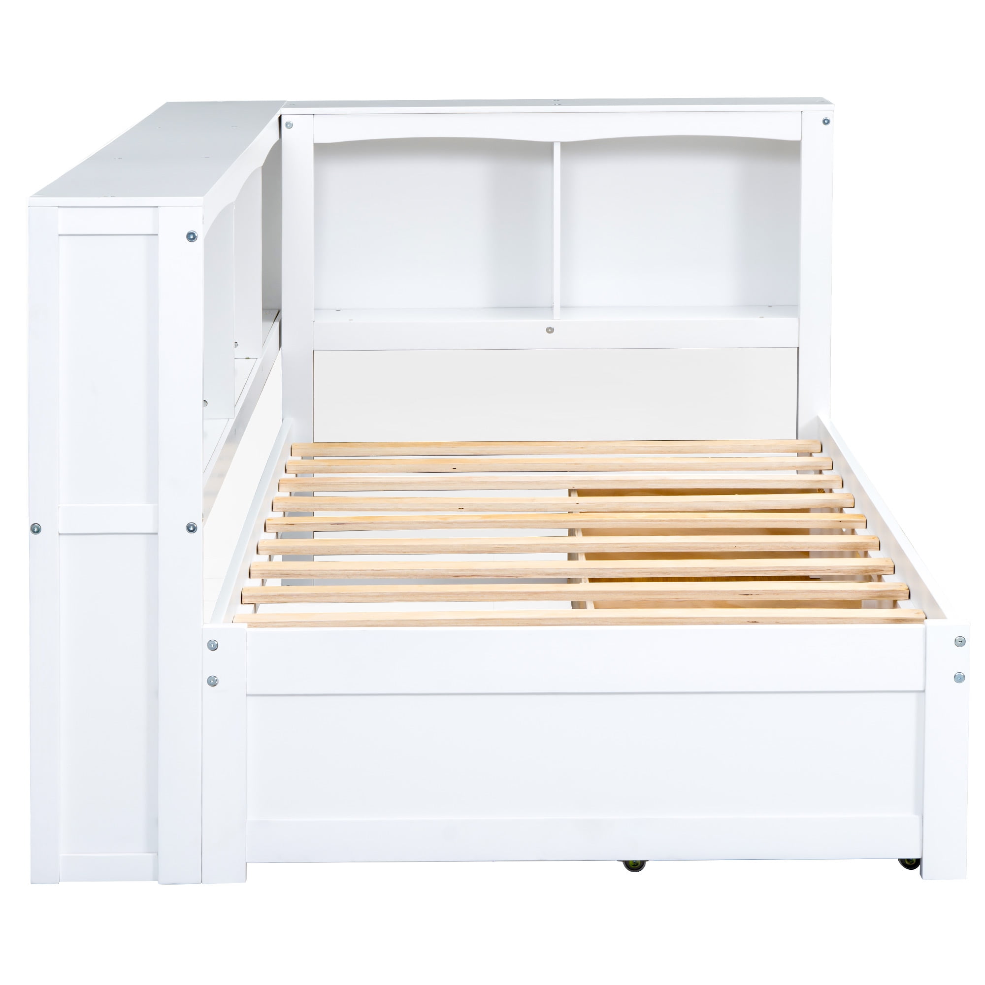 Euroco Modern Pine Wood Daybed with Drawers, Twin Bed with Storage Cabinet and Shelves, USB Charging Station for Kids Teens Bedroom, White