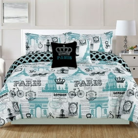 Bedding Twin 4 Piece Girls Comforter Bed Set Paris Eiffel Tower