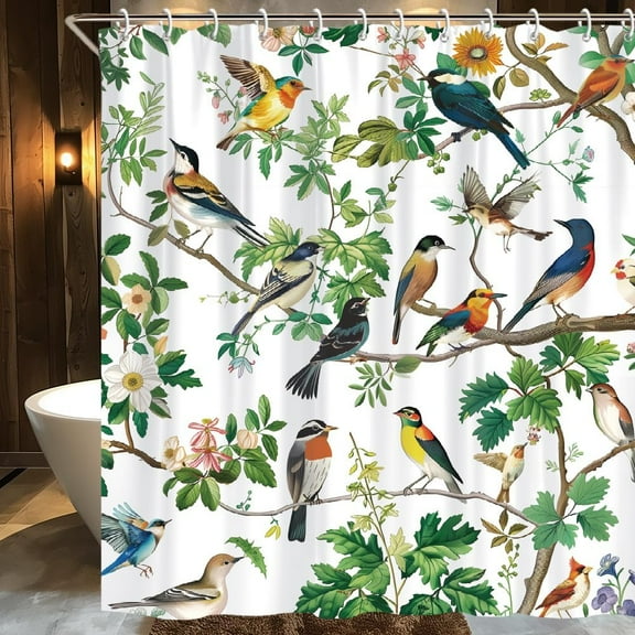 Bird Shower Curtain Nature Shower Curtains for Bathroom Birds on Tree Shower Curtain Set with Hooks Waterproof Polyester Fabric-60"W x 72"L (Pack of 1)