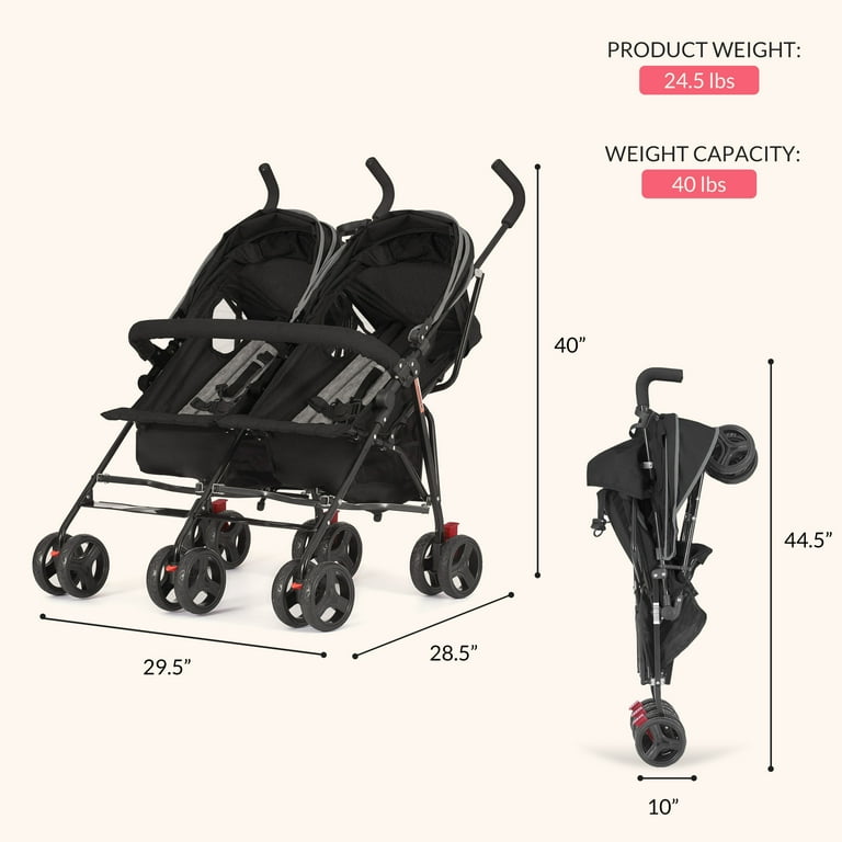 Dream On Me Volgo Twin Umbrella Stroller (Black)