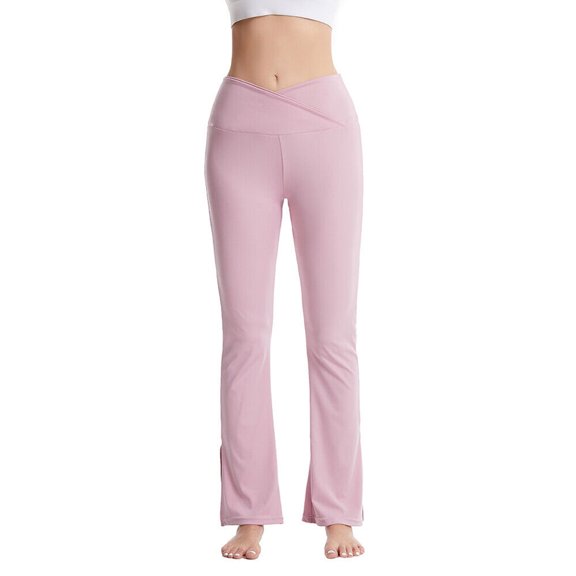 Women's V Crossover High Waisted Flare Workout Pants Leggings Tummy Control Split Yoga Pants
