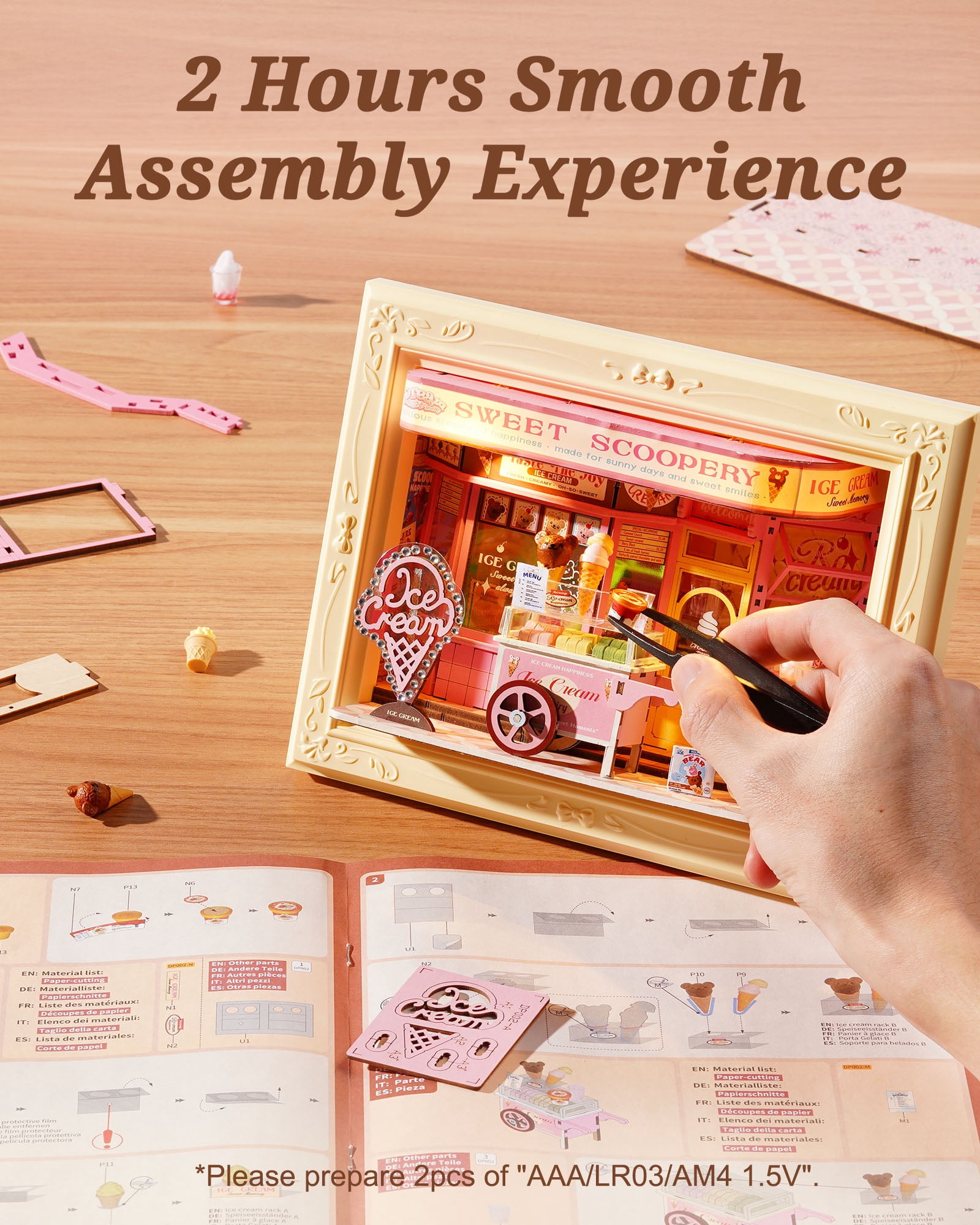 Robotime Wooden 3D Puzzle, Wall-Mountable Tiny House Creative Frame Building Sets, Holiday Home Wall Decor Craft Kits, Christmas Birthday Gifts for Adults (Sweet Scoopery Ice Cream)