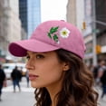 thumbnail image 5 of Hand Embroidered Floral Baseball Cap, Trucker Style Adjustable Snapback for Men and Women, Breathable Sun Hat for Outdoor, Daily Wear, Fishing, and Travel Pink, 5 of 5