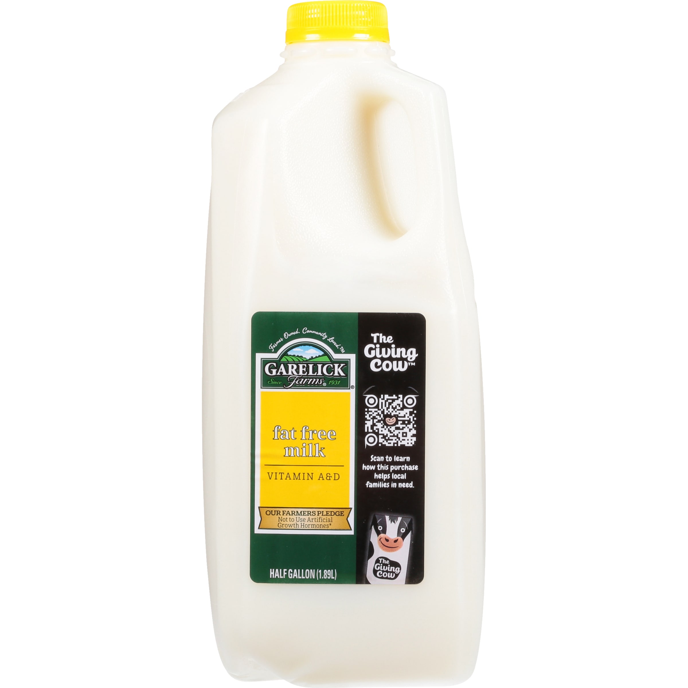 Garelick Farms Fat Free Milk with Vitamin A and D, Skim Milk Half Gallon 1 Jug