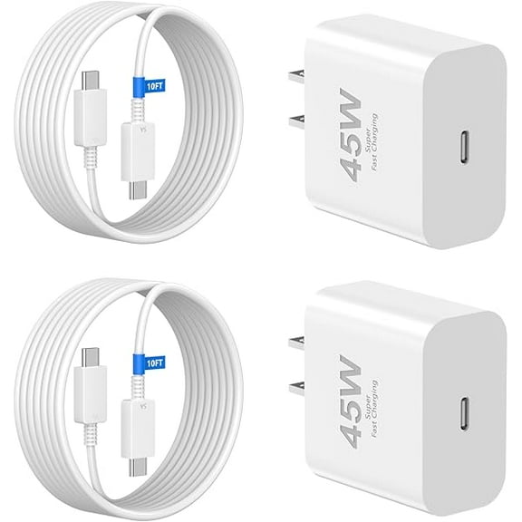 45W USB C Fast Charger Compatible for Google Pixel 9/9 Pro/9 Pro XL/8/8A/8 Pro/7 Pro/7A/7/6/5/4/3 XL, 2 Pack 45W Type C Wall Charger Super Fast Charging Block with 10FT Long USB C to USB C Cable Cord