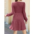 thumbnail image 6 of Womens Square Neck Long Sleeve Fall Dresses Casual Babydoll Sweater Dress Rouge M, 6 of 8