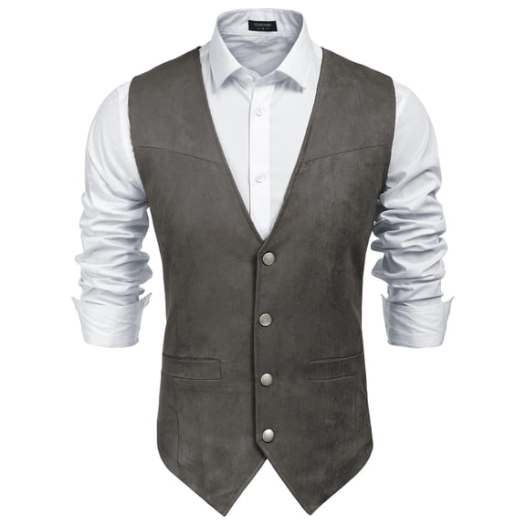COOFANDY Men's Suede Leather Suit Vest Casual Western Vest Jacket Slim Fit Cowboy Waistcoat