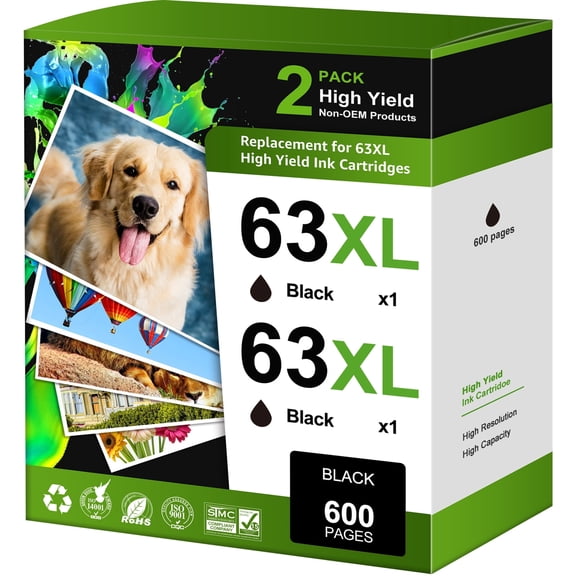 Halofox 63XL 63 Ink Cartridges | Compatible for Ink HP63 Black (2-Black)