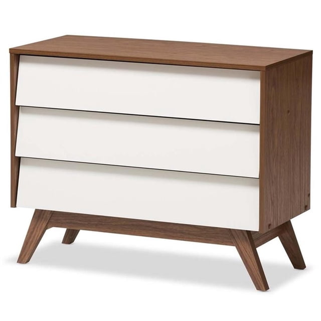 Baxton Studio Hildon Commode à 3 Tiroirs en Blanc et Brun Noyer