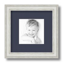 ArtToFrames 9x9" Matted Picture Frame with 5x5" Single Mat Photo Opening Framed in 1.25" Off White Wash on Ash and 2" Blue Jay Mat (FWM-4098-9x9)