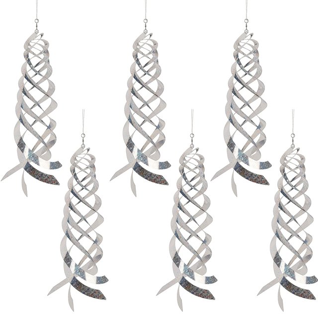 Reflectores en espiral repelentes de pájaros Spinner de Mylar plateado, dispositivo disuasorio de pájaros reflectante colgante, como pájaros carpinteros, palomas y gansos, paquete de 6