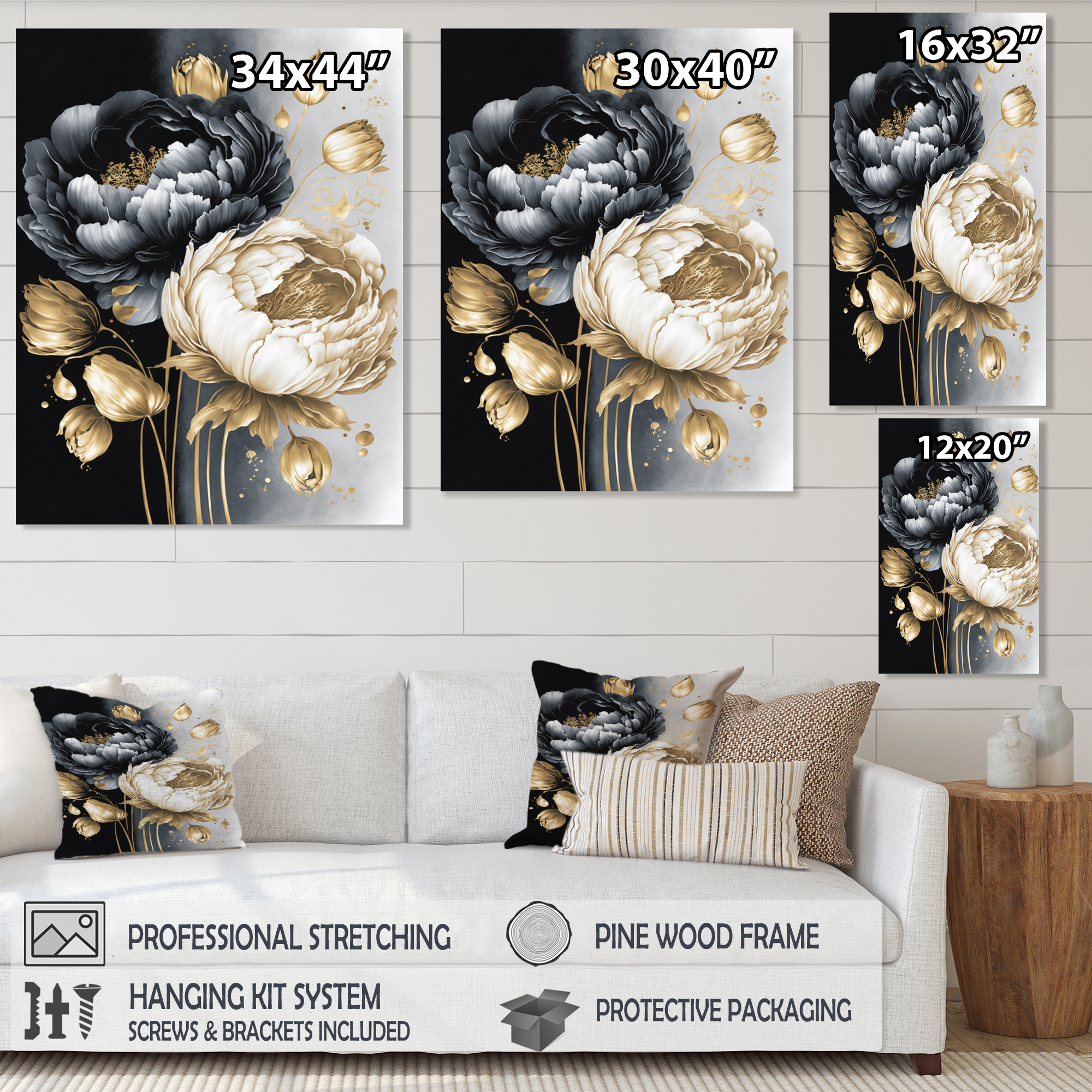 Designart Black And White Watercolor Roses IV Canvas Wall Art