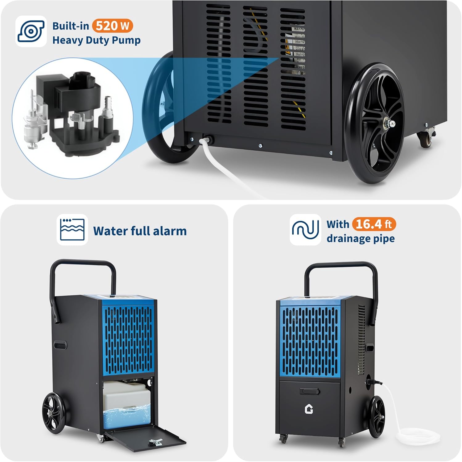 Zzistar Commercial Dehumidifier for Basement, Large Space,8000 Sq.Ft ，105 Pint Dehumidifier with Drain Hose, Timer and 4 Wheels，24H Timer, Child Lock