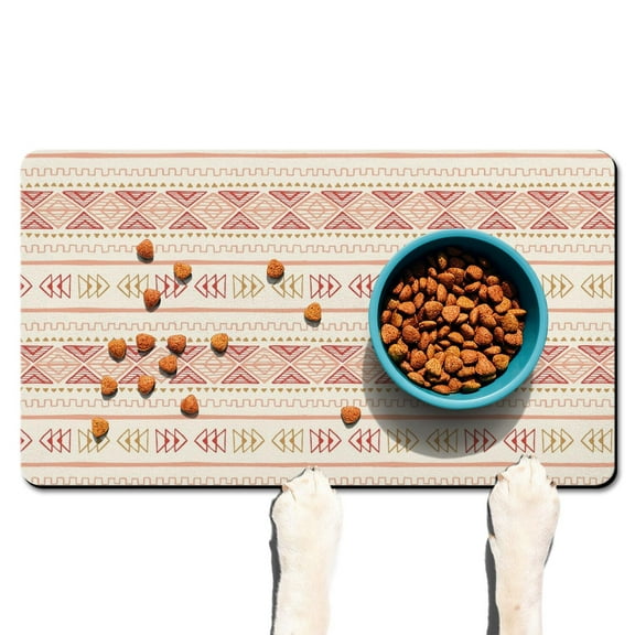 Boho Retro Floral Pet Feeding Mat-Abstract Art Pattern Absorbent Pet Placemat for Food and Water Bowl, with Waterproof Rubber Backing, Quick Dry Water Dispenser Mat for Dog and Cat (17"x30")