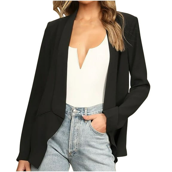 Dgankt Blazers for Women Loose Solid Color Casual V-neck Button Hole Stripe Suit Jacket,Size S-2XL