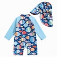 thumbnail image 4 of NIEWTR Toddler Baby Boy UPF 50+ Sun Protection One Piece Rashguard Swimsuit with Hat(Blue,6-12 Months), 4 of 6