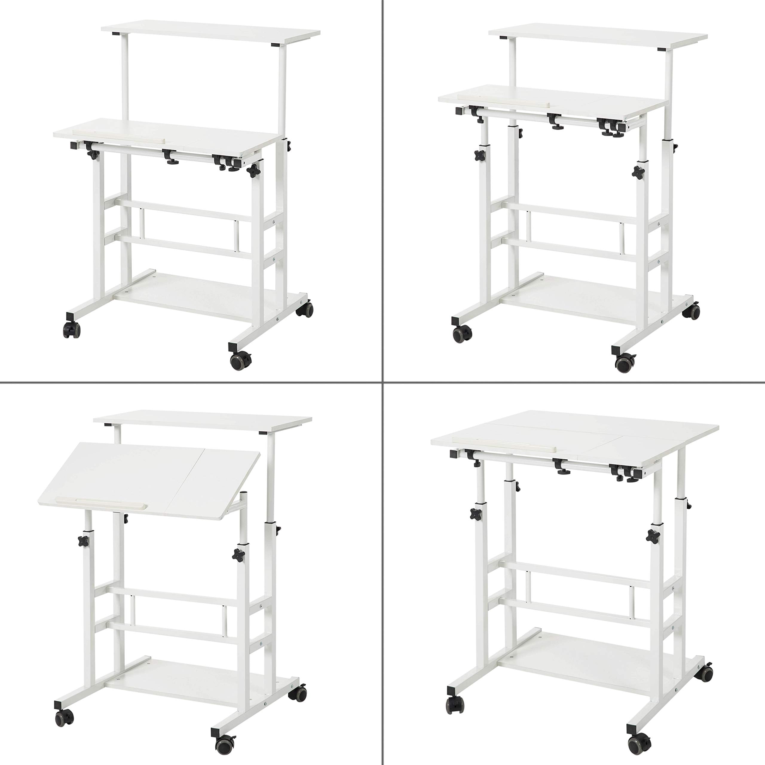 UNICOO® Portable Standing Desk on Wheels, Height Adjustable Mobile Standing Desk, Versatile Standing Portable Desk for Home Office, Rolling Sit-Stand Workstation, Ergonomic Design (U101-WW)