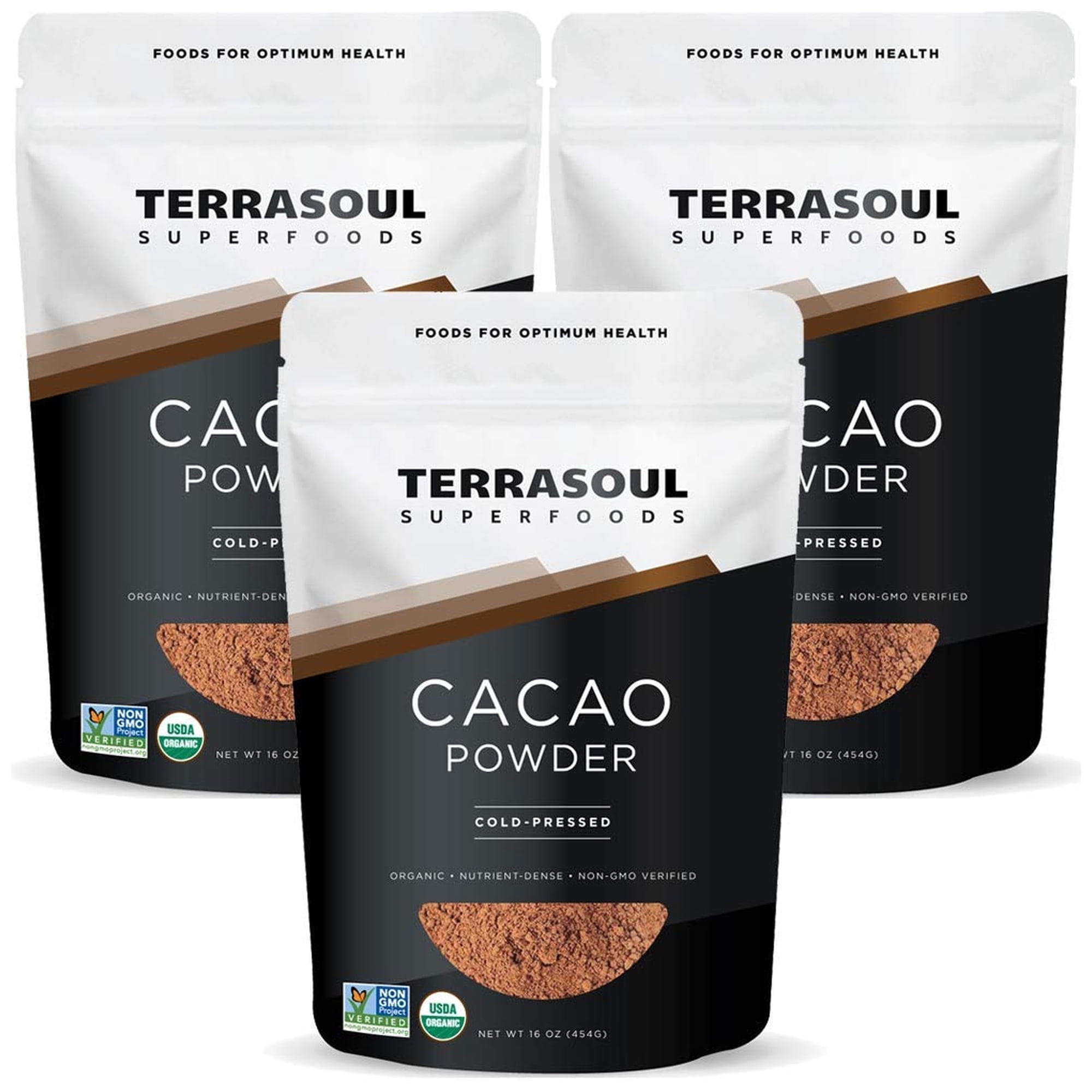 Terrasoul Superfoods Organic Cacao Powder, 3 Lbs (16 Oz 3-Pack) - Rich Chocolate Goodness for Baking, Smoothies, and Blissful Hot Cocoa