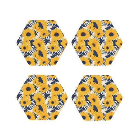 

Kdxio Blue Striped Sunflower Funny Coasters 4 Pcs Leather Coasters Housewarming Gifts Protect Furniture from Water Marks Scratch and Damage