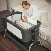 Angelbliss 3-in-1 Baby Bassinet & Bedside Sleeper, Rocking Crib with 6 Adjustable Heights, Wheels, and Mattress, Portable & Foldable Bassinet for Newborn Infant