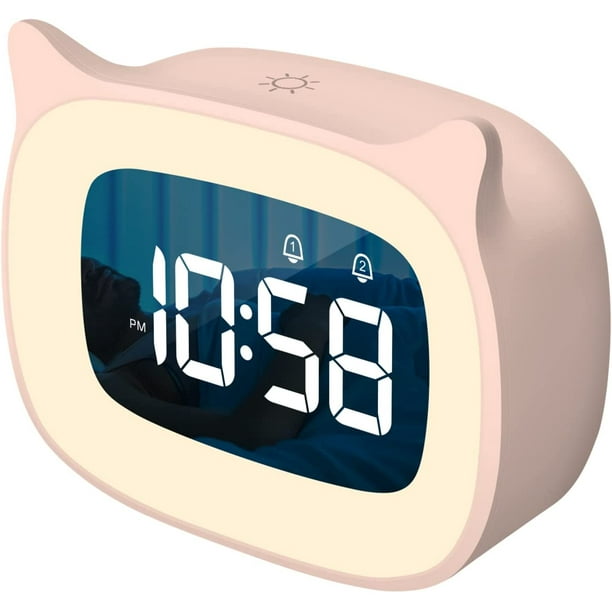 Reloj despertador para ninos con luz nocturna regulable lindo reloj digital con orejas de gato para ninos y ninas alarma de 5 minutos OK para