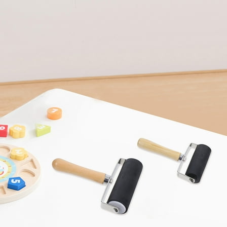 HEANUJJ 2Pcs Craft Stamping Brayers Wooden Handle Rubber Ink Application Tool for Art Projects Printmaking