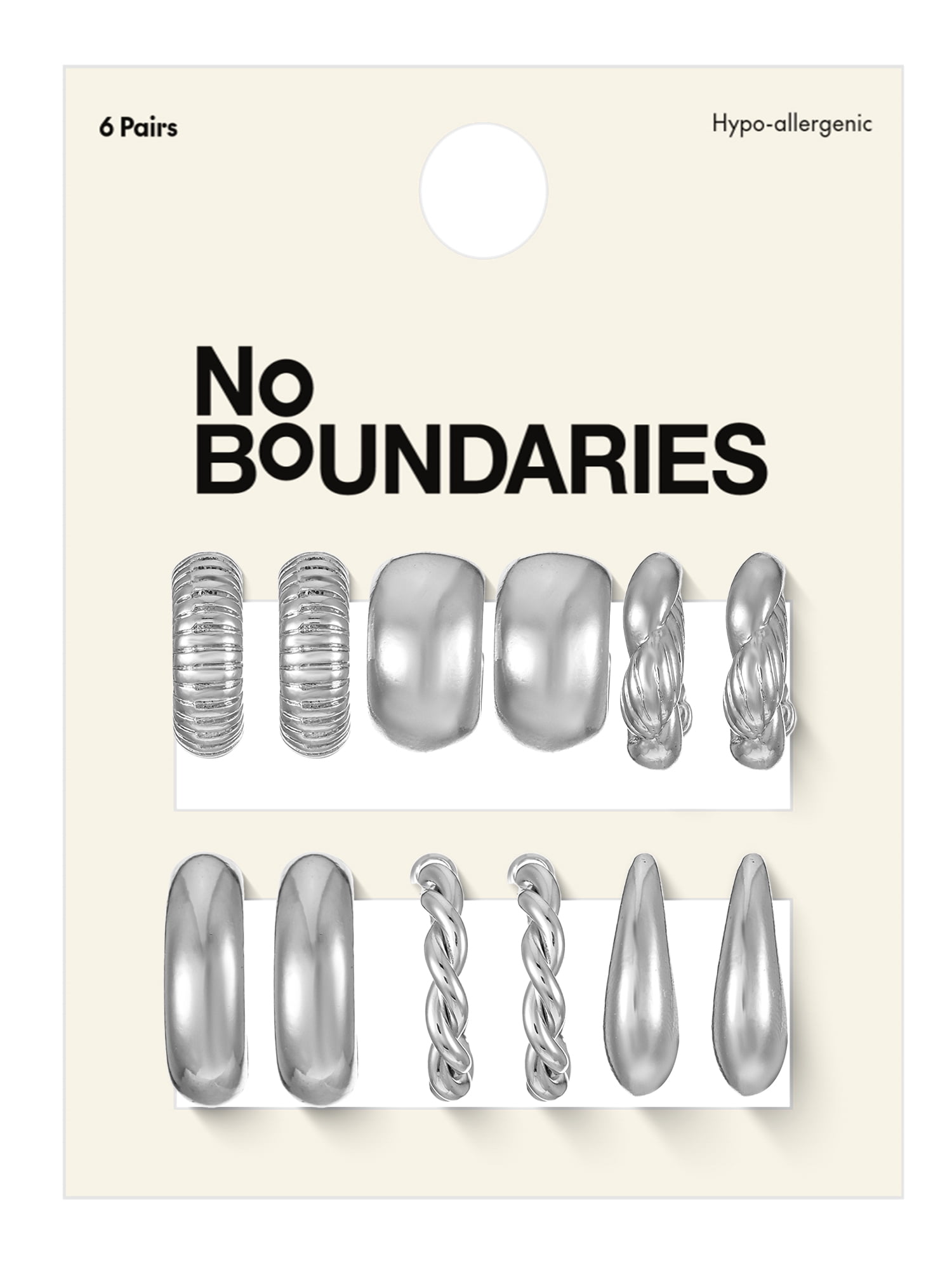 No Boundaries Earring Set, Silver Tone, 6-Piece