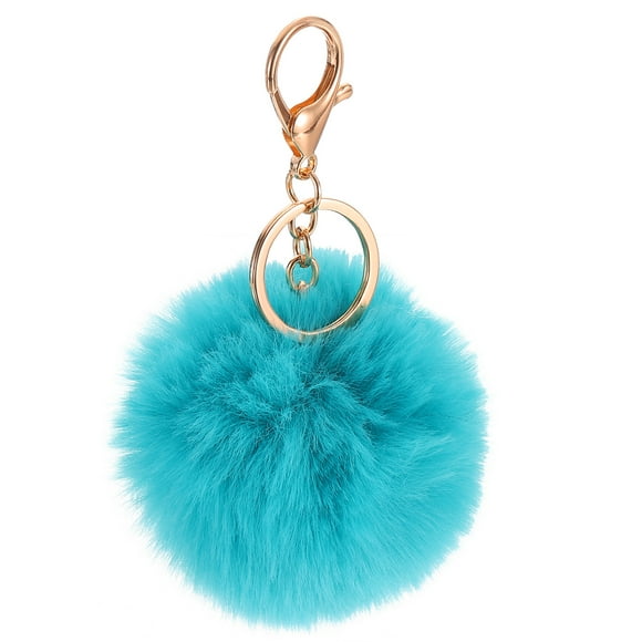 Llavero Pom Pom, llavero de bola de piel de conejo sintética de 8cm, suave y lindo, bola esponjosa para mujeres, colgante de bolso, mochila, encanto (Azul)