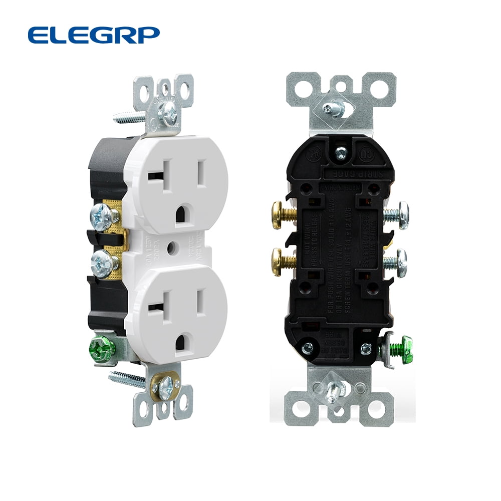 Duplex Receptacle 20A 125V , 2 Pole 3 Wire Standard Electrical Wall Outlet, 5-20R, Self-Grounding, side wire, UL Glossy White, 10 Pack