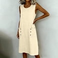 thumbnail image 5 of MaFYtyTPR Women's Summer Casual Dress Round Neck Side Pockets Oversized Fit Decorative Buttons Linen Cotton Casual Dresses A-Beige L, 5 of 5