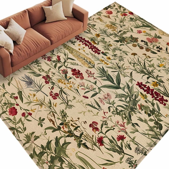 Rustic Botanical Large Area Rugs for Bedroom Living Room, Soft Non Slip Carpet Bedside Rug, Vintage Floral Wildflower Rectangular Floor Cover Kitchen Accent Rug 8'x10' for Dining Room/Office