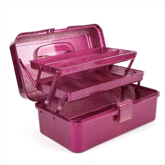 Glitter Pink & Craft Tool Storage Box,3-Layer Stackable Carry Tackle Box Sewing Organizer for Art