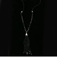 thumbnail image 5 of Erica Lyons Velvet Gift Bag  Beaded Tassel Long-Necklace Black & Silver-Tone, 5 of 7